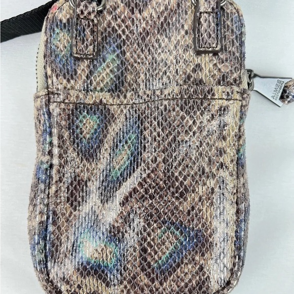 Aimee Kestenberg Leather Crossbody Bag Just Saying in POP SNAKE Skin Blue Brown - Picture 4 of 9
